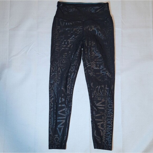 Calvin Klein Black Text Performance Wick Cropped Leggings Size Small - Picture 2 of 10